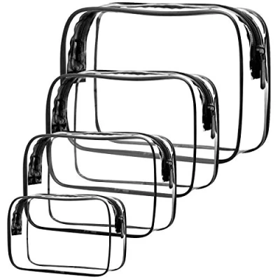 Afbeelding van Transparante make up tassen set 4 PVC toilettas met rits, reistoilettas, draagbare cosmetische organizer koffer voor vakantie, badkamer en organiseren, Transparant, 15*7*10.5, 18*5.5*12,