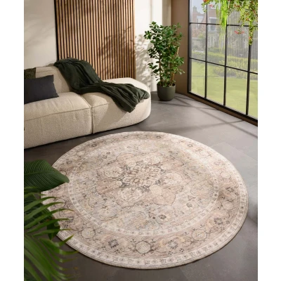 Afbeelding van Rond Vintage Buitenkleed Valenca Fino Lichtgrijs/beige 115 Cm