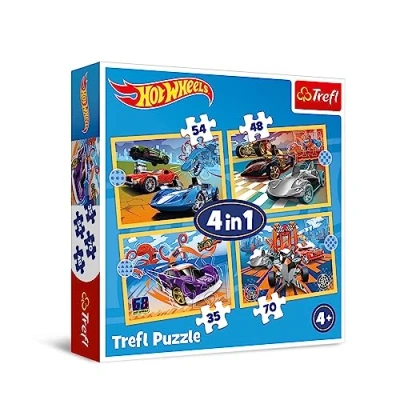 Afbeelding van Trefl Hot Wheels Auto&#039;s Puzzel 4 in 1, Puzzels, van 35 tot 70 Stukjes Kleurrijke met Iconische Auto&#039;s, Verschillende moeilijkheidsgraden, voor Kinderen vanaf jaar