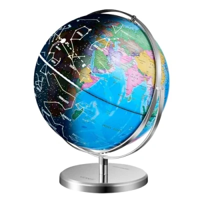 Afbeelding van VEVOR Verlichte wereldbol met standaard, 228,6 mm, educatieve aardbol stabiele zware metalen basis en led sterrenbeeld, nachtlampje, HD gedrukte kaart, draaiend voor kinderen in de klas leren