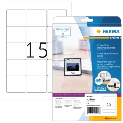 Afbeelding van HERMA ZIP Disk Etiketten A4 wit 59x50 mm Papier 375 St.