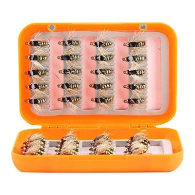 Afbeelding van Wytino Fishing Forel Fly, 40 stuks levensechte vliegvissen Fly Trout Lures Hook Kit Box (Golden)