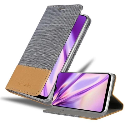 Afbeelding van Cadorabo Hoesje geschikt voor Samsung Galaxy A21 in LICHTGRIJS BRUIN Beschermhoes met magnetische sluiting, standfunctie en kaartvakje Book Case Cover Etui