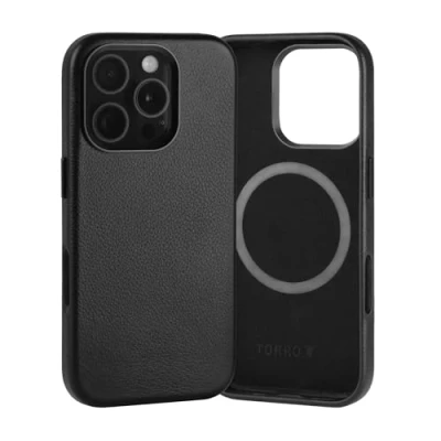 Afbeelding van TORRO Hoesje Compatibel met iPhone 16 Pro Premium Lederen MagSafe Case (Zwart)