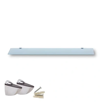 Afbeelding van Euro Tische Glazen Wandplank met Wit Glas, Plank voor Badkamers, Heldere Doucheplank 6mm ESG Veiligheidsglas en Metalen Beugels, Verschillende Maten (80 cm)