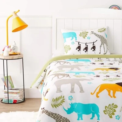 Afbeelding van Amazon Basics Kinderbeddengoed, 2 delige set, microvezel, dierenprint, 100 x 135 cm/40 60 cm