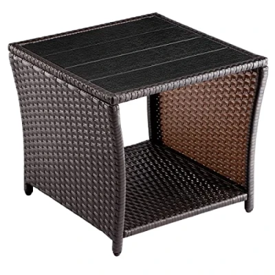 Afbeelding van Casaria Polyrattan Bijzettafel WPC Tafelblad 45x45x40cm Bruin