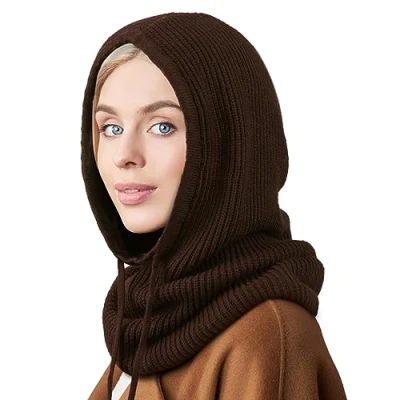 Afbeelding van DRESHOW Winterhoeden voor Vrouwen Balaclava Gebreide Beanie Schedelmuts met Koord Warmee Sjaalmuts Petuchon