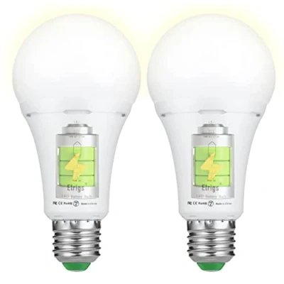 Afbeelding van Elrigs Led lamp oplaadbaar, gloeilamp met batterij, opladen E27 fitting, 7 W oplaadbare accu, neutraal wit (4000 K), noodlicht/zaklamp bij stroomuitval, verpakking van 2 stuks