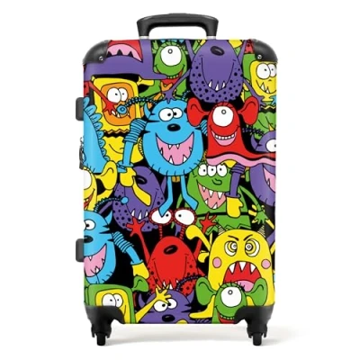 Afbeelding van NoBoringSuitcases.com Grote reiskoffer monsters met 4 wielen Kinderkoffer op wieltjes Ruimbagage koffer groot 20 kg Rolkoffer 60 liter Suitcase large Kindervalies jongens
