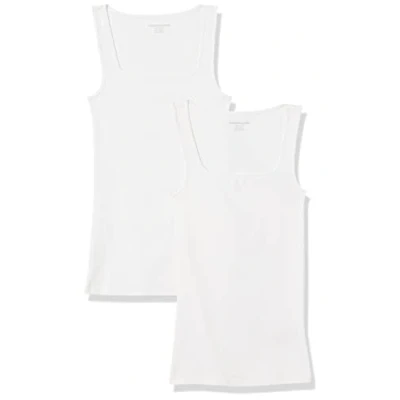 Afbeelding van Amazon Essentials Tanktop voor dames, slimfit, vierkante hals, 2 stuks, wit, XXL