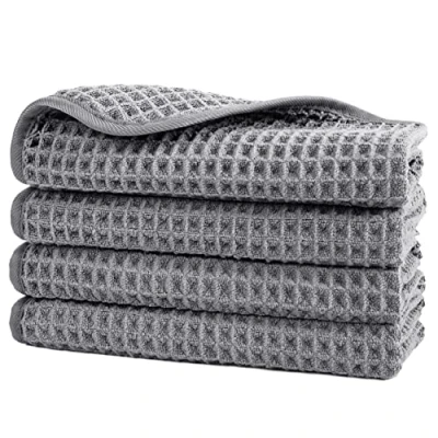 Afbeelding van POLYTE Microvezel pluisvrij washandje gezichtshanddoek, 33 x cm, 4 stuks (grijs, wafelweefsel)