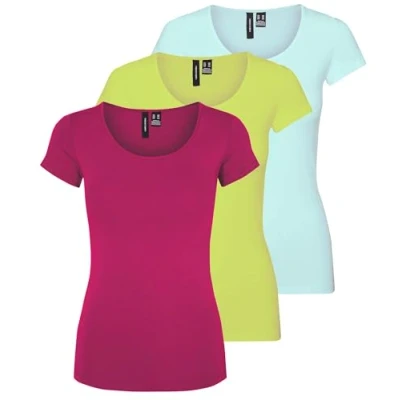 Afbeelding van VERO MODA Dames Vmmaxi My Ss Soft U Neck Noos T shirt, 3 pack (Bright Rose, Wild Lime, Dusty Aqua), M