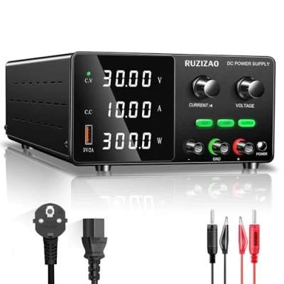 Afbeelding van RUZIZAO Laboratoriumvoeding, 30 V, 10 A, DC, verstelbaar, 4 cijferig led display, met USB poort 5 V/2 verstelbare voeding, gestabiliseerd