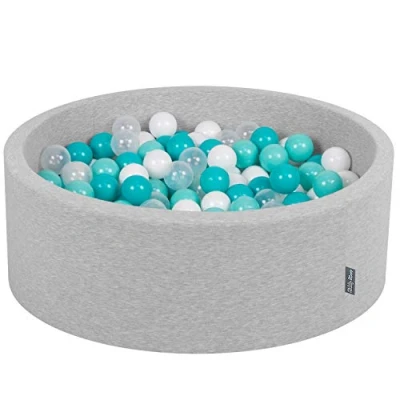 Afbeelding van KiddyMoon Schuim Ballenbak Voor Kinderen Met Ballen Ø 7 Cm Gemaakt In EU, Lichtgrijs:Licht Turkoois Wit Transparant Turkoois,90X30cm/300