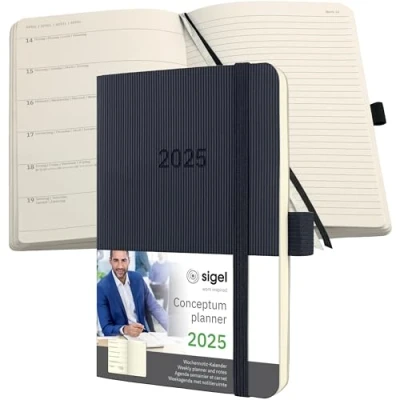 Afbeelding van Weekagenda Conceptum A6 2025 (NL/FR/EN/DU) met notitieruimte zwart Sof