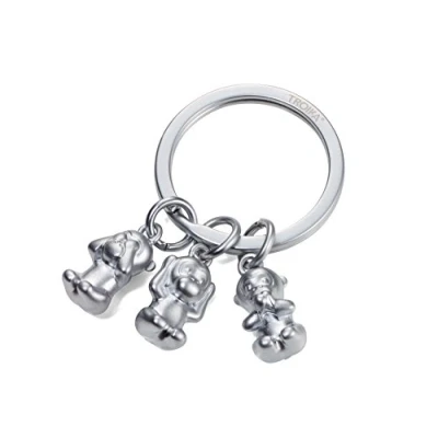 Afbeelding van Troika THREE MONKEYS KR17 18/MA Sleutelhanger, emoji aap, 3 apen, niets zien, horen, zeggen, gegoten metaal, mat, verchroomd, zilver, origineel, 6 cm, sleutelhanger