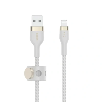 Afbeelding van Boost↑Charge USB A naar Lightning kabel braided siliconen 1 Meter van Belkin / Wit