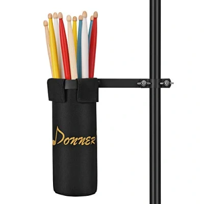 Afbeelding van Donner drumsticks houder, nylon drumstick tas verwijderbaar, klembare, afsluitbare aluminiumlegering zware klem voor mallets tot 10 paar, zwart