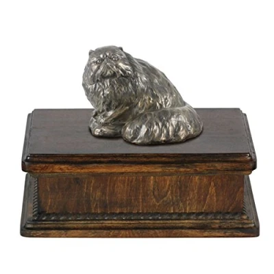 Afbeelding van Art Dog Custom Mama Sitting Statue Memorial Urn Handgemaakt koud gegoten brons op berkenhouten voet 24,5x29x21cm 5l Perzische kat