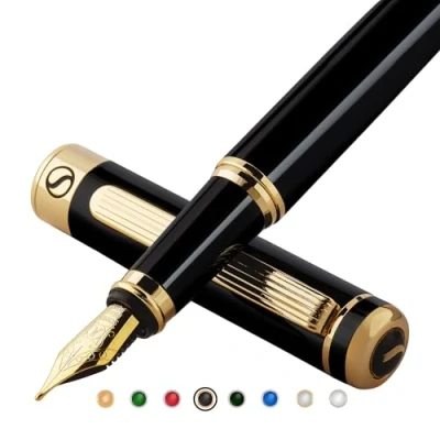 Afbeelding van Zwarte Lak Vulpen Scriveiner Prachtige Pen met 24K gouden afwerking, Schmidt 18K vergulde penpunt (Medium), beste Gift Set voor mannen en vrouwen, Professioneel, Executive, Office, Mooie Pennen