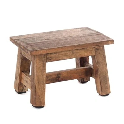 Afbeelding van Rustieke VOETENBANK Monte 21x30x20 cm (HxBxD), mahoniehouten gerecycled hout houten krukje, bloemenkrukje, bijzetkrukje kleur: 01 natuur vintage