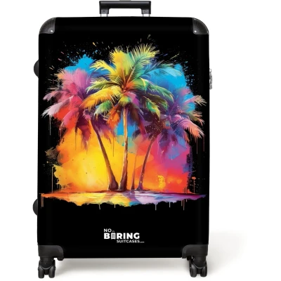 Afbeelding van NoBoringSuitcases.com® Koffer groot Reiskoffer lichtgewicht Palmbomen besmeurd met verf Rolkoffer 4 wielen Grote trolley XL 98 liter bagage