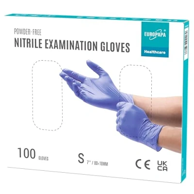Afbeelding van EUROPAPA® 100 x nitrilhandschoenen, lila box, wegwerphandschoenen, onderzoekshandschoenen, nitril handschoenen, poedervrij, zonder latex, niet steriel, latexvrij, wegwerphandschoenen (S, Lila)