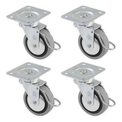 Afbeelding van Amig Verpakking met 4 wielen voor meubels, model 2503, rem, plaat en kogellagers, afmetingen: 40 mm, maximale belasting per rol: 17 kg, van rubber, kleur: grijs