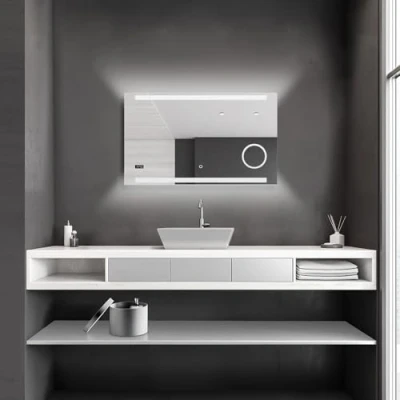Afbeelding van Talos LED badkamerspiegel King 100 x 60 cm lichtkleur neutraal wit verlichte cosmetische spiegel met 3 voudige vergroting digitale klok aluminium frame rondom