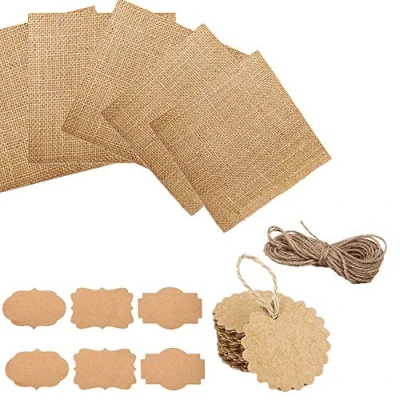 Afbeelding van 50 stuks, 15 cm x cm, van jute, decoratieve dekens, glazendekens, topping met koord, sticker en hanger, versiering voor inmaakpotten, jampotten, Kerstmis, bruiloft