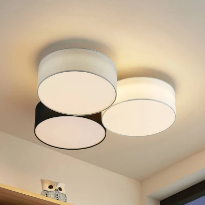 Afbeelding van Lindby plafondlamp met dimmer 1licht Stof, plastic, ijzer H: 14 cm grijs, zwart, wit Inclusief lichtbron