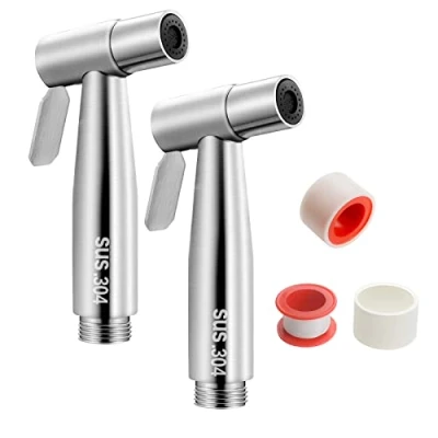Afbeelding van GZkushi 2 stuks bidet handdouche WC douchekop sproeikop 304 roestvrij staal sproeier voor badkamer hygiëne toiletpapier luierreiniging, met teflon tape