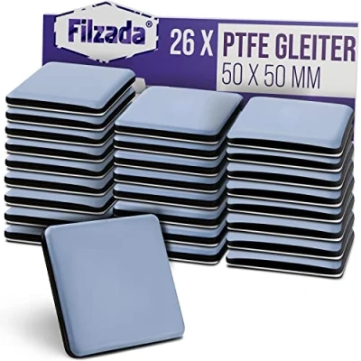 Afbeelding van Filzada® 26x Teflon glijders zelfklevend 50 x mm (vierkant) professionele meubelglijders/tapijtglijders PTFE (Teflon)