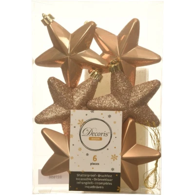 Afbeelding van Kersthangers sterren 6x st toffee bruin 7 cm kunststof
