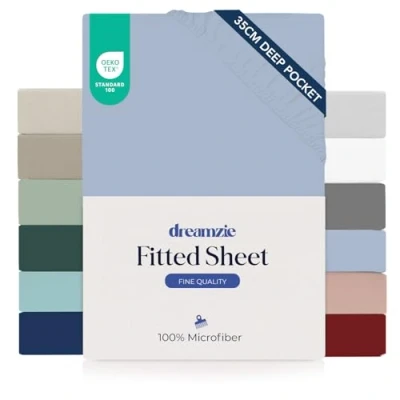 Afbeelding van Dreamzie hoeslaken 140x190/200 Kap 35 cm voor dik matras 100% microvezel Blauw, gecertificeerd zonder chemische producten (Oeko TEX), met volledig elastiek