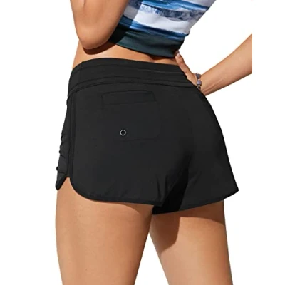 Afbeelding van CRZ YOGA Zwembroek voor Vrouwen 3&quot; Quick Dry Trekkoord Sport Board Shorts met Zijsplit zwart 42