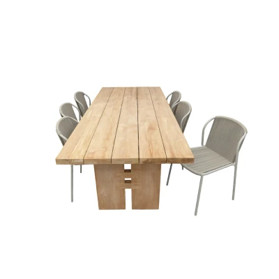 Afbeelding van Set van Zen tafel 240x100x75 cm teak en 6 Vedella stoelen (ZA) salix Yoi