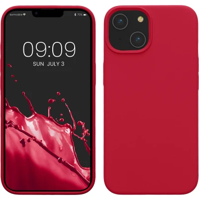 Afbeelding van kwmobile telefoonhoesje geschikt voor Apple iPhone 14 Hoesje met siliconen coating Smartphone case in granaatappelrood