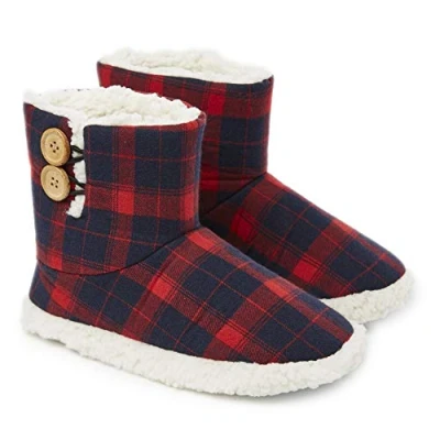 Afbeelding van Dunlop pantoffels voor dames, met imitatievacht, warme winterslippers, enkellaarsjes, geheugenschuim en pluche, binnen buiten, cadeaus marine Rood, 41 EU