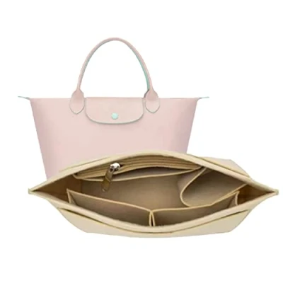 Afbeelding van D.DUO Handtasorganizer, met meedere vakken, vilt, opvouwbaar, inzetstuk voor portemonnee, Longchamp (Large, beige)