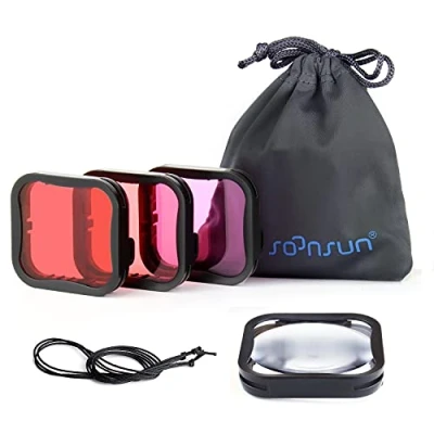 Afbeelding van SOONSUN 4 pack duikfilter voor officiële waterdichte behuizing GoPro Hero 7 6 5 zwart rood, lichtrood, magenta, 5x close up macrofilters kleurcorrectie onderwaterfoto en video