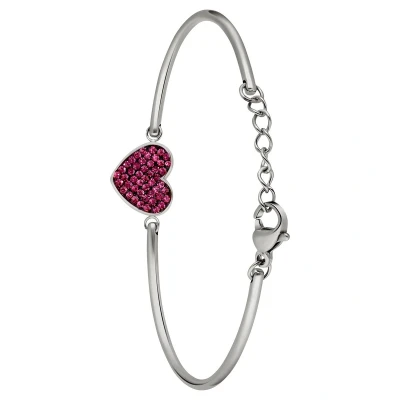 Afbeelding van Lucardi Dames Stalen Armband hart met kristal paars Staal Zilverkleurig 20 cm