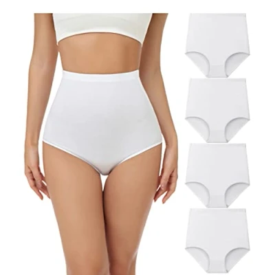 Afbeelding van wirarpa Onderbroeken voor dames, katoen, ondergoed, super hoge taille, verpakking van 4 stuks, Wit delige verpakking., M