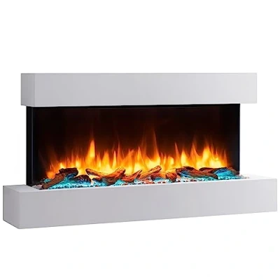 Afbeelding van RICHEN Ignis Elektrische Open Haard Wandhaard met Verwarming 1000/2000 W, realistisch 3D vlam effect, LED Verlichting, Afstandsbediening programeerbaar, Timer, Thermostaat wit