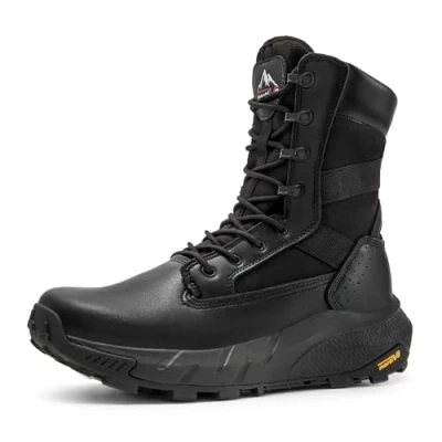 Afbeelding van NORTIV 8 Mannen Ademende Tactische Militaire Werklaarzen Lederen Lichtgewicht Combat Boots, Zwart, 11 US