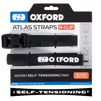 Afbeelding van Atlas B Clip (paar), 26mm x 2.0m, zwart. Motorfiets verstelbare bagageriem