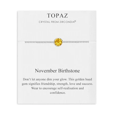 Afbeelding van Philip Jones November (Topaz) geboortesteen armband gemaakt met Zirkondia® kristallen, Adjustable, Kristal, Kristal