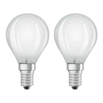 Afbeelding van OSRAM LED Lampen, klassische Miniballform, 40 Watts Ersatz, E14, P shape, 2700 Kelvin, Warm weiß, Klares Glas, 2 er Pack