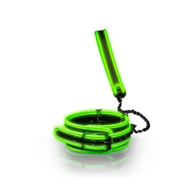 Afbeelding van Halsband Met Riem Glow In The Dark Neon Groen/Zwart